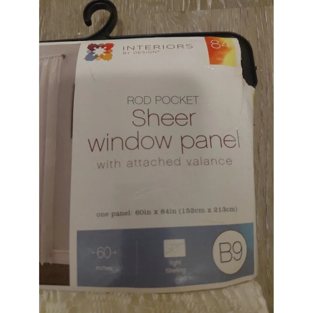 Interiors By Design Window Panels W/Valance 1pc  60”x84”each Polyester Sheer B9